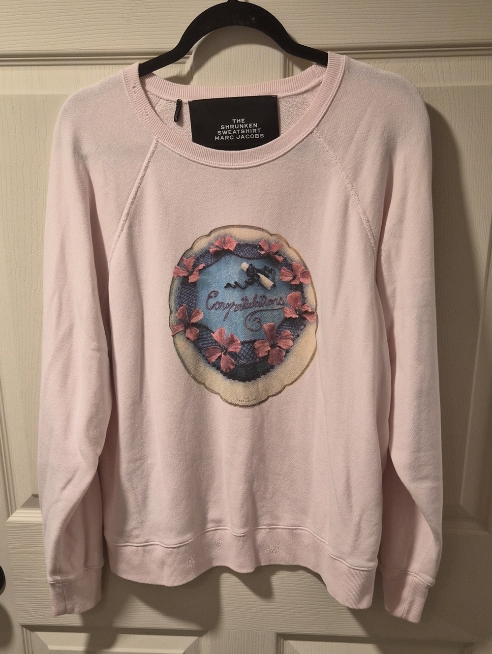Marc Jacobs Pastel Pink Crewneck Sweatshirt with Floral Cake Medallion